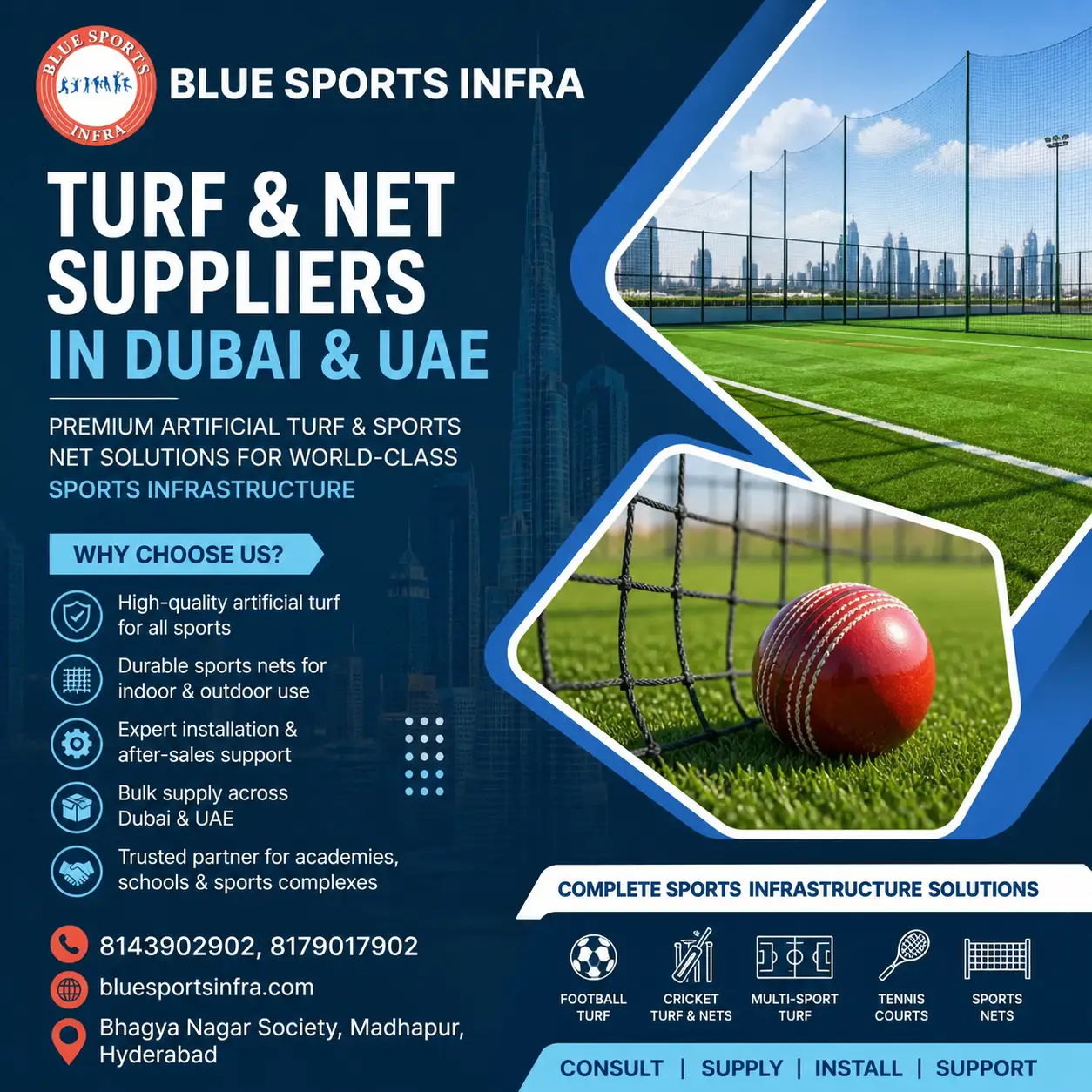 Turf and Net Suppliers in Dubai & UAE: Complete Guide by Blue Sports Infra