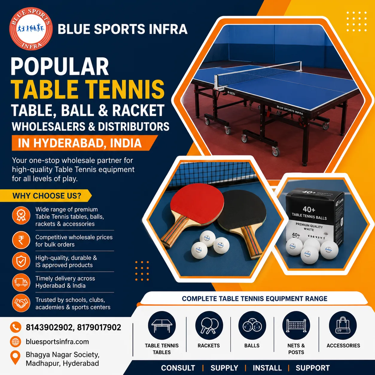 Popular Table Tennis Table, Ball & Racket Wholesalers and Distributors in Hyderabad, India