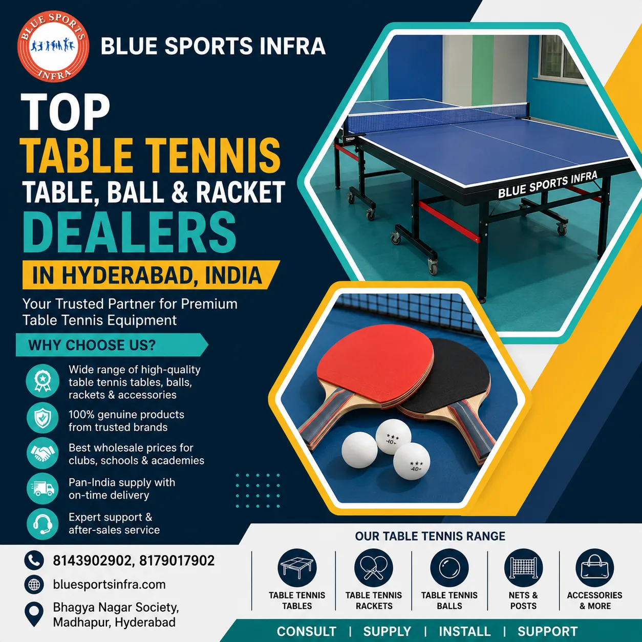 Top Table Tennis Table, Ball and Racket Dealers in Hyderabad, India